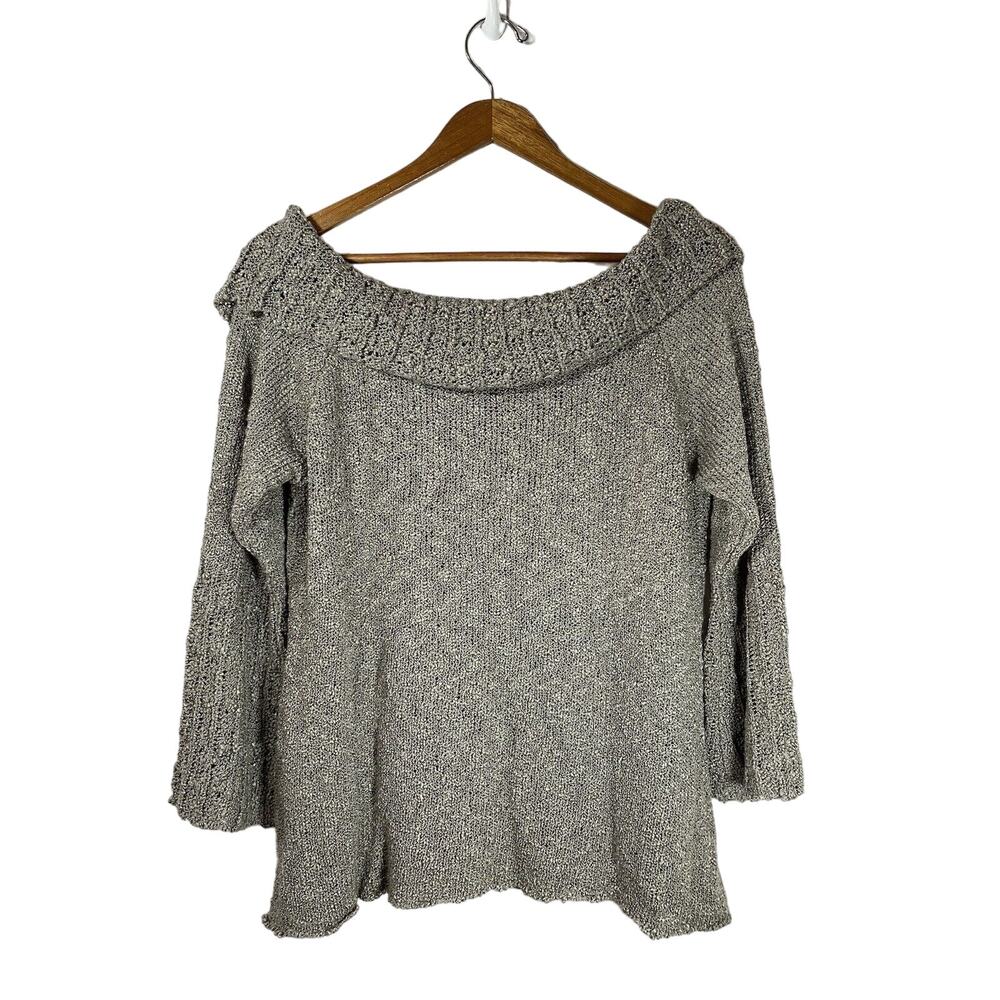 SAGA Sweater Gray Soft Popcorn Flutter Sleeve Raw Hem Lagenlook Boho Relaxed  L? - Picture 6 of 9